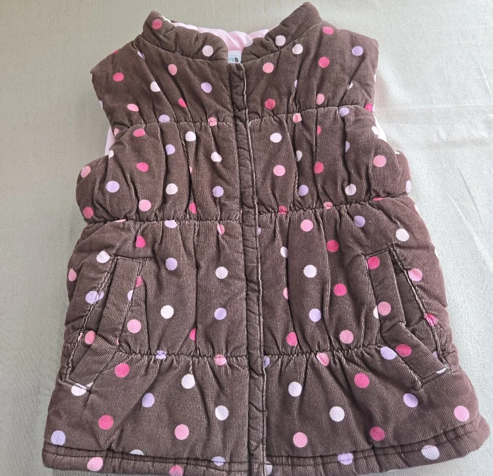Carter's Girls 6X Brown Pink Polka Dot Quilted Vest